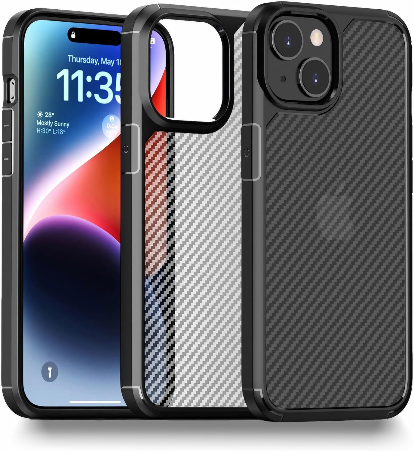 CASEEX Back Cover Compatible with iPhone 14 / 13 Back Case, Carbon Fiber Series [Military Grade Drop Tested], Anti Fingerprints & Scratch